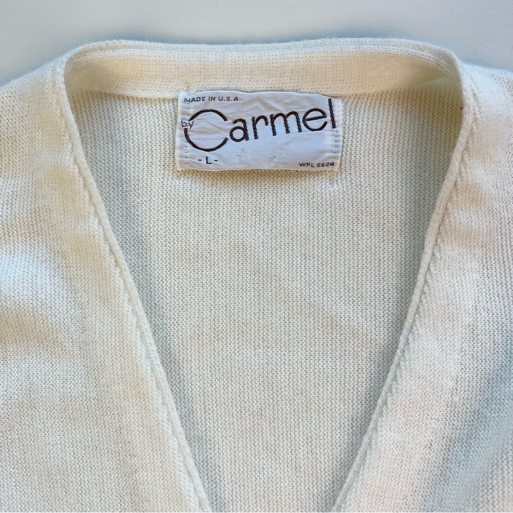 VINTAGE Button Down Cardigan Sweater - Eggshell White by CARMEL Made in USA - Picture 15 of 16